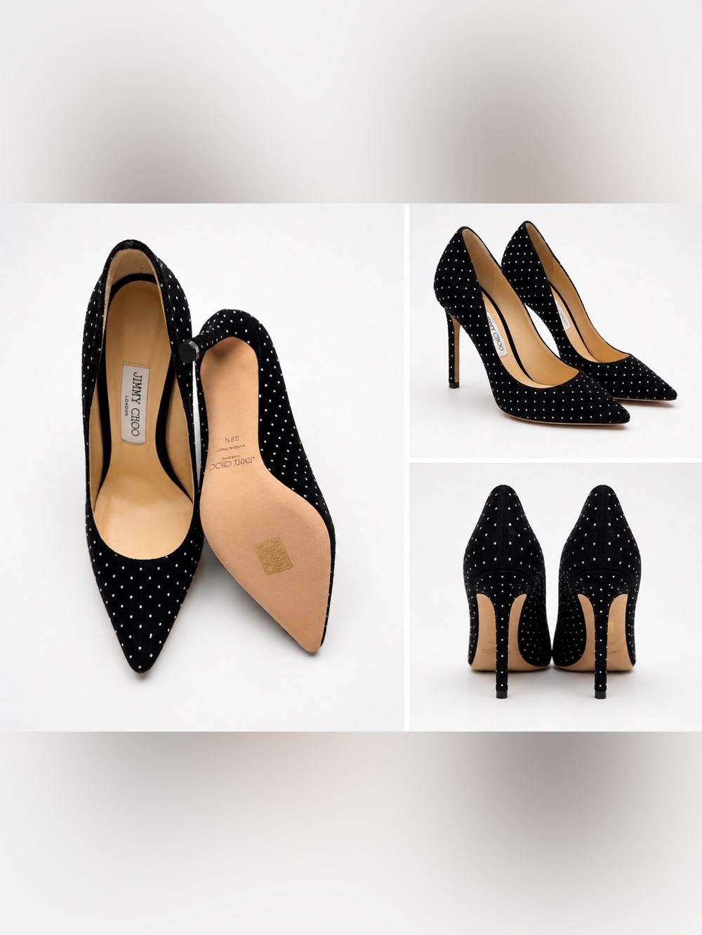 Jimmy Choo NWT Romy Glitter Dot Velvet Pumps - size 38